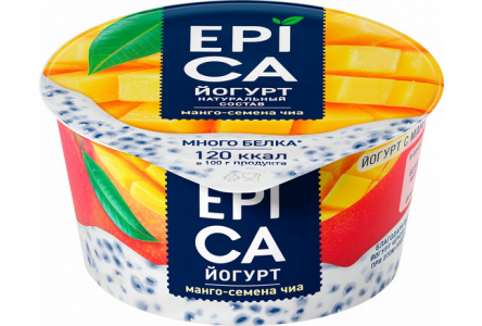 Йогурт EPICA 130гр 5,0% Манго/Семена Чиа 1/12шт Продукт без заменителя молочного жира