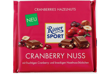 Шоколад молочный RITTER SPORT 100гр Клюква/лесной орех 1/12шт