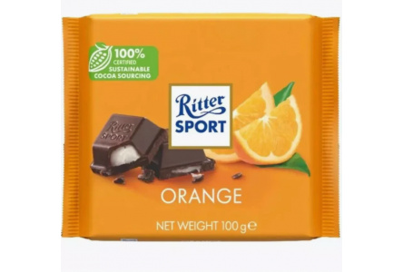 Шоколад темный RITTER SPORT 100гр Яркий апельсин 1/12шт