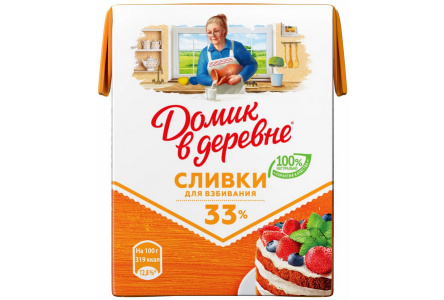 Сливки ДОМИК В ДЕРЕВНЕ 200мл 33% стерилиз 1/18шт Продукт без заменителя молочного жира