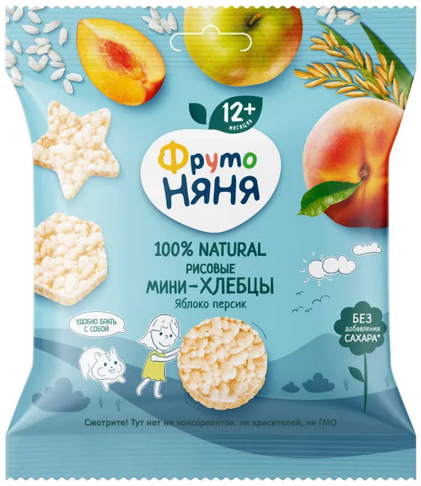 ДП Хлебцы ФРУТОНЯНЯ 30гр Рисовые яблоко/персик 1/9шт