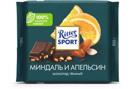 Шоколад темный RITTER SPORT 100гр Миндаль/апельсин 1/12шт