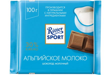 Шоколад RITTER SPORT 100гр Альпийское молоко  1/12шт