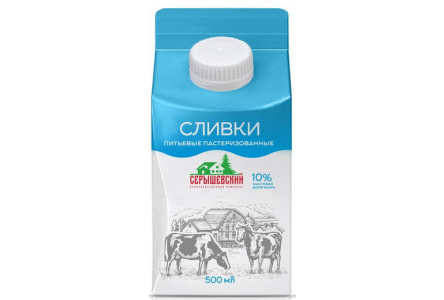 Сливки  СЕРЫШЕВСКИЕ 500мл 10% пастериз 1/6шт Продукт без заменителя молочного жира