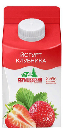 Йогурт Серышевский 500гр 2,5% Клубника т/п 1/6шт Продукт без заменителя молочного жира