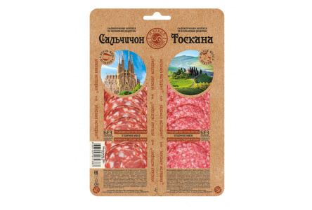 Колбаса сырокопченая ИНЕЙ 100гр Сальчичон/Тоскана нарезка в/у 1/8шт