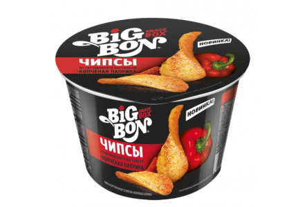 Чипсы BIG BON 70гр Копченая паприка чашка 1/12шт