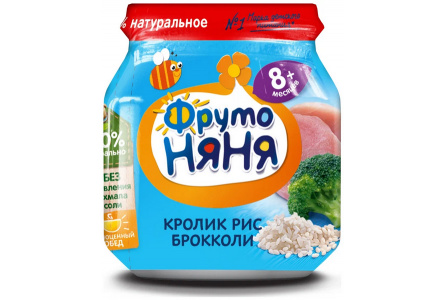 ДП Пюре ФРУТОНЯНЯ 100гр Капуста брокколи/мясо кролика/рис с 8мес с/б 1/12шт