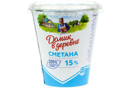 Сметана ДОМИК В ДЕРЕВНЕ 300гр 15% 1/8шт Продукт без заменителя молочного жира