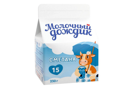 Сметана МОЛОЧНЫЙ ДОЖДИК 230гр 15% 1/5шт т/п Продукт без заменителя молочного жира