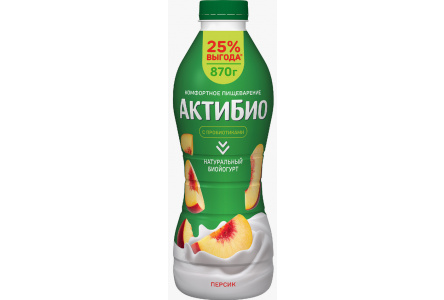 Йогурт питьевой АКТИБИО 870гр 1,5% Персик 1/6шт Продукт без заменителя молочного жира