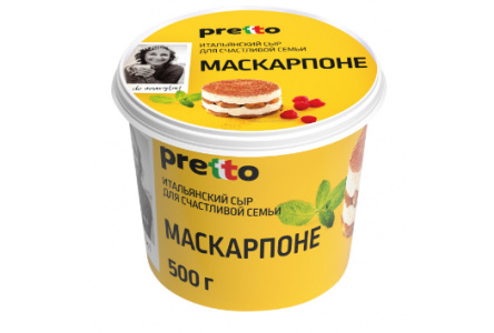 Сыр мягкий Маскарпоне PRETTO 500гр 80% ПЭТ 1/12шт