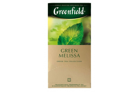 Чай зеленый в пакетиках GREENFIELD 25*1,5гр Green Melissa байховый 1/10шт