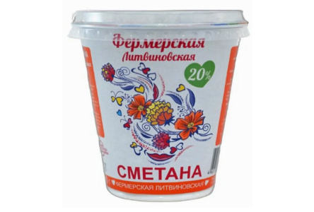 Сметана ЛИТВИНОВСКАЯ 300гр 20% Фермерская пл/ст 1/6шт