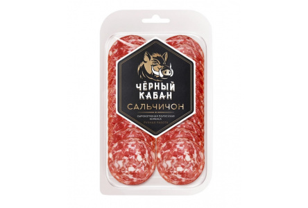 Колбаса сырокопченая ЧЕРНЫЙ КАБАН 95гр Сальчичон нарезка 1/10шт Клинский МК