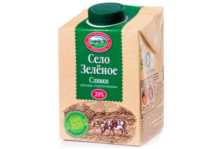 Сливки Село Зеленое 500гр 20% 1/12шт Продукт без заменителя молочного жира