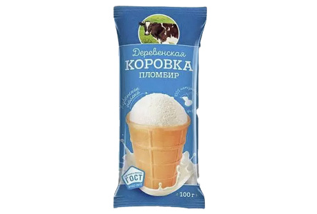 Мороженое ДЕРЕВЕНСКАЯ КОРОВКА 100гр 18% Пломбир ванильный рожок 1/24шт СВ38