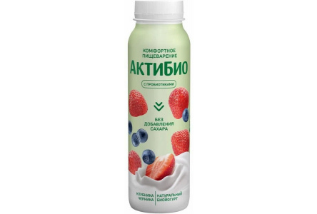 Йогурт питьевой АКТИБИО 260гр 1,5% Яблоко/клубника/черника 1/9шт Продукт без заменителя молочного жи