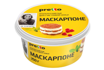 Сыр мягкий Маскарпоне PRETTO 250гр 80% ПЭТ 1/6шт