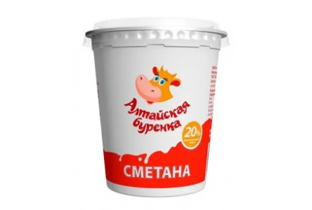 Сметана АЛТАЙСКАЯ БУРЕНКА 350гр 20% 1/22шт Продукт без заменителя молочного жира