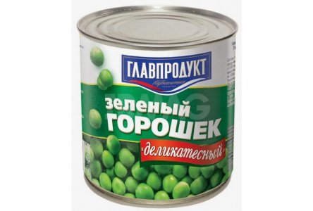 Горошек ГЛАВПРОДУКТ 425гр Зеленый деликатесный 1/12шт