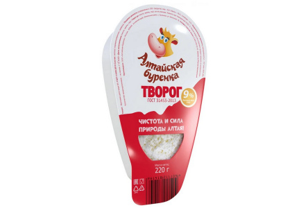 Творог АЛТАЙСКАЯ БУРЕНКА 220гр 9% 1/36шт Продукт без заменителя молочного жира