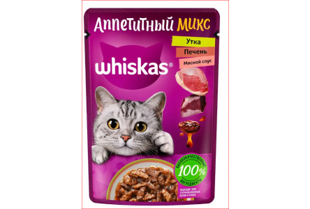 Корм д/кошек WHISKAS 75гр Рагу утка/печень 1/28шт