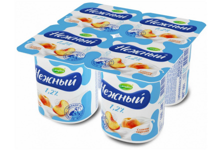 Продукт йогуртный НЕЖНЫЙ 100гр 1,2% с соком персика 1/24шт Продукт без заменителя молочного жира