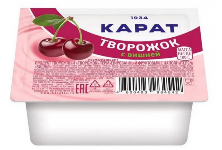 Продукт творожный КАРАТ 100гр 9% Вишня 1/16шт