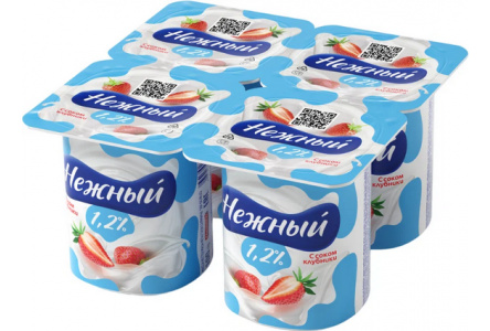 Продукт йогуртный НЕЖНЫЙ 100гр 1,2% с соком клубники 1/24шт Продукт без заменителя молочного жира