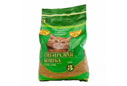 Наполнитель СИБИРСКАЯ КОШКА Лесной 3л древесные гранулы д/котят 1/4шт