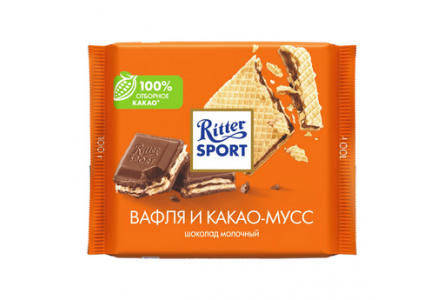 Шоколад RITTER SPORT 100гр Вафля/Какао-мусс 1/10шт