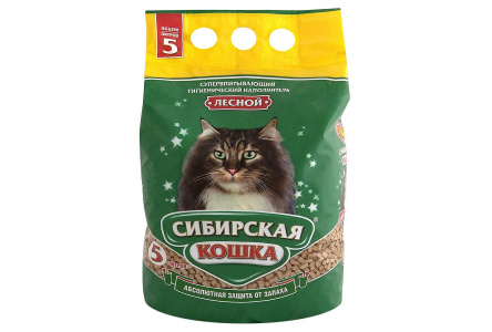 Наполнитель СИБИРСКАЯ КОШКА Лесной 5л древесные гранулы 1/4шт