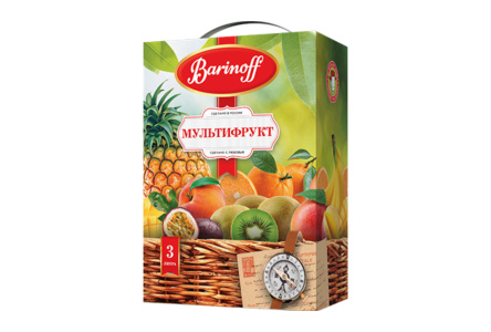 Напиток сокосодержащий BARINOFF 3л Мультифруктовый б/б 1/4шт