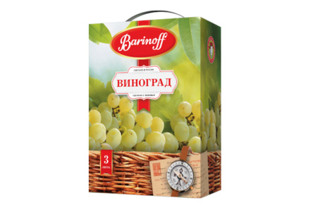 Напиток сокосодержащий BARINOFF 3л Виноград белый б/б 1/4шт