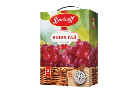 Напиток сокосодержащий BARINOFF 3л Виноград красный б/б 1/4шт