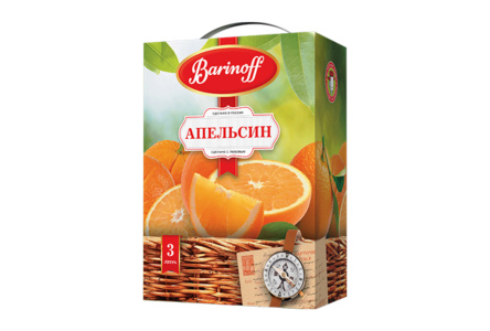 Напиток сокосодержащий BARINOFF 3л Апельсин б/б 1/4шт