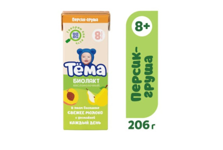 ДП Биолакт ТЕМА 206гр 3,0% Персик/груша 1/6шт Продукт без заменителя молочного жира