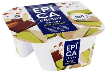 Йогурт EPICA Crispy 140гр 10,5% Темый шоколад с фисташками 1/6шт Продукт без заменителя молочного жи