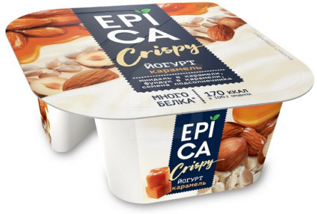 Йогурт EPICA Crispy 140гр 10,2% Орех с карамелью 1/6шт Продукт без заменителя молочного жира