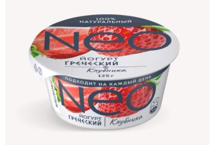 Йогурт NEO 125гр 1,7% Греческий Клубника 1/8шт БЗМЖ