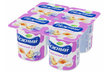 Продукт йогуртный НЕЖНЫЙ 100гр 5% Сливочный с соком персика 1/24шт Продукт без заменителя молочного