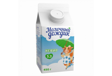 Кефир МОЛОЧНЫЙ ДОЖДИК 450гр 3,2% 1/5шт т/п Продукт без заменителя молочного жира