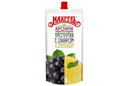 Ягода протертая с сахаром МАХЕЕВЪ 300гр Арония/черноплодная рябина/лимон дой-пак 1/16шт