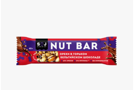 Батончик ореховый NUT BAR 40гр Со вкусом айриш-крим в горьком шоколаде 1/16шт