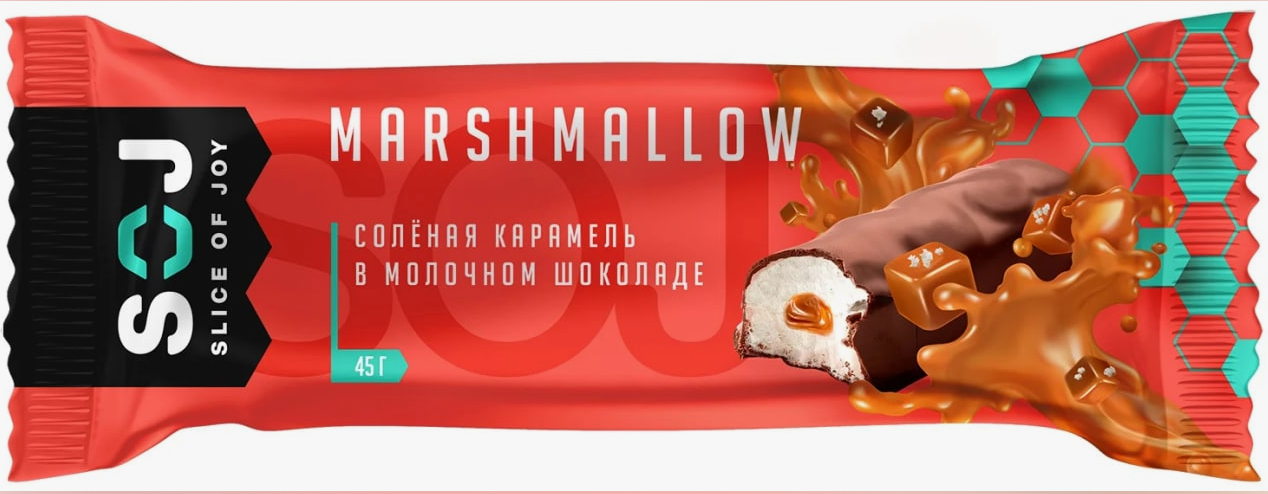 Батончик протеиновый MARSHMALLOW SOJ 30гр С соленой карамелью в молочном шоколаде 1/16шт