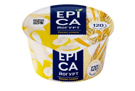 Йогурт EPICA 130гр 4,9% Банан/злаки 1/12шт Продукт без заменителя молочного жира