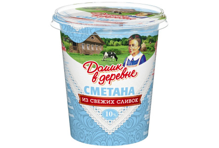 Сметана ДОМИК В ДЕРЕВНЕ 300гр 10% 1/8шт Продукт без заменителя молочного жира