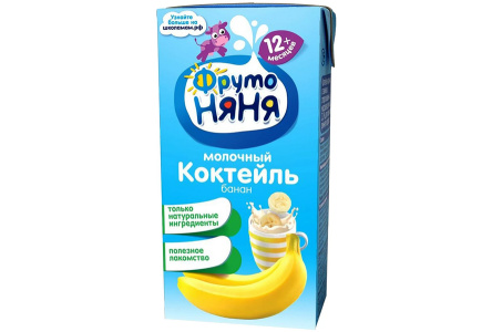 ДП Коктейль молочный ФРУТОНЯНЯ 200гр Банан с 12 мес 1/12шт