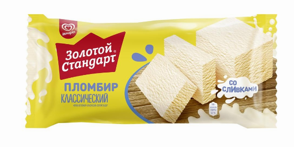 Мороженое ЗОЛОТОЙ СТАНДАРТ 180гр Пломбир Классическое брикет 1/12шт Инмарко